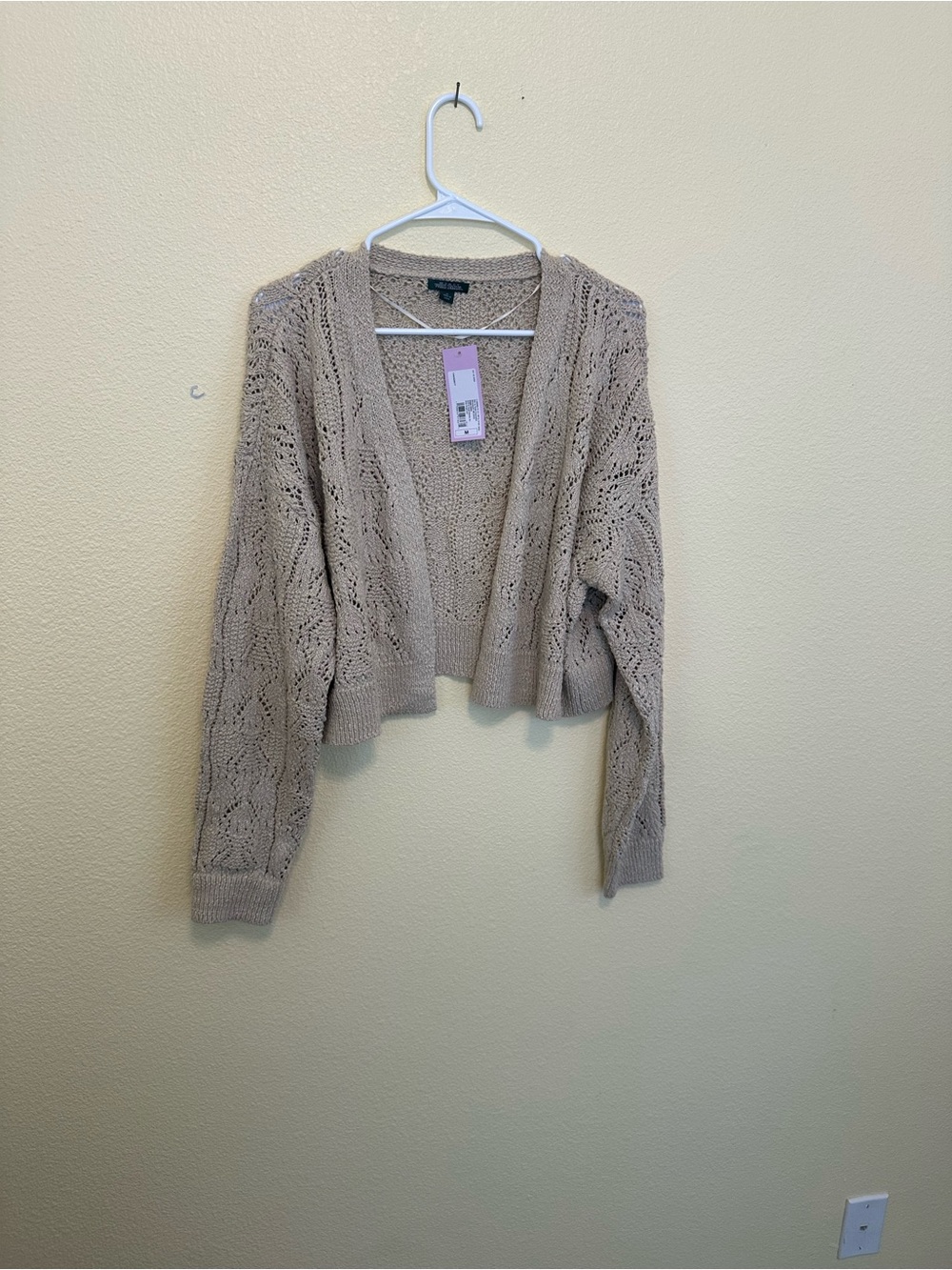 wild fable Cropped Open-Front Knit Cardigan - Beige
